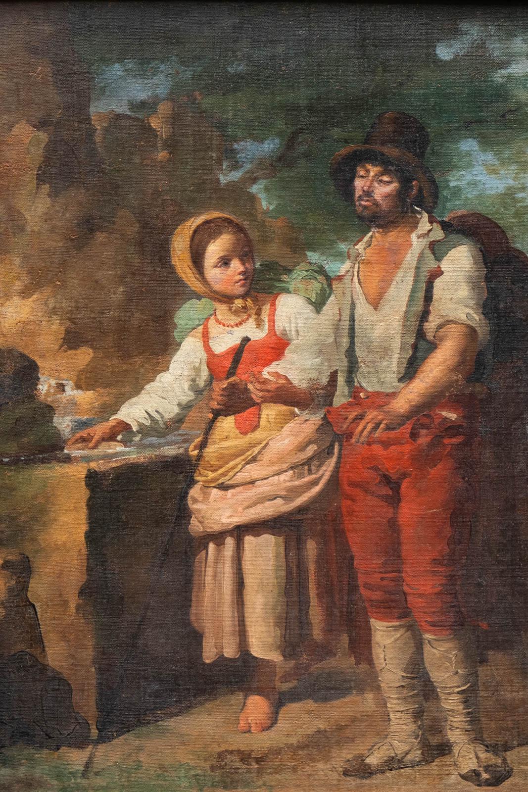 Campesina italiana con collar de coral y hombre con zapatos de ciocie, S. XIX en venta 7