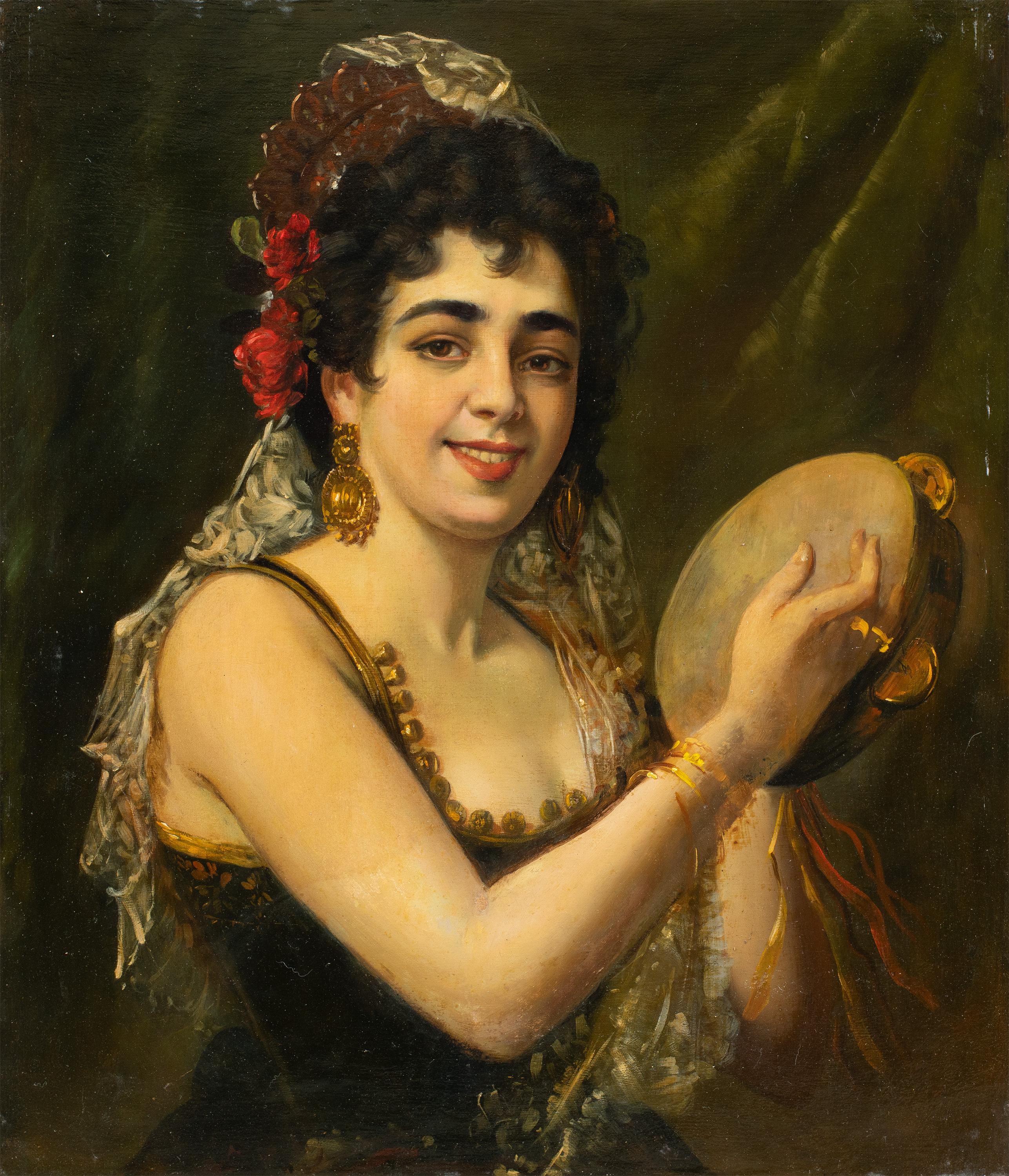 Figurative Painting Unknown - Peintre réaliste italien - Fin du 19e siècle, peinture de personnages - Dame dansante 