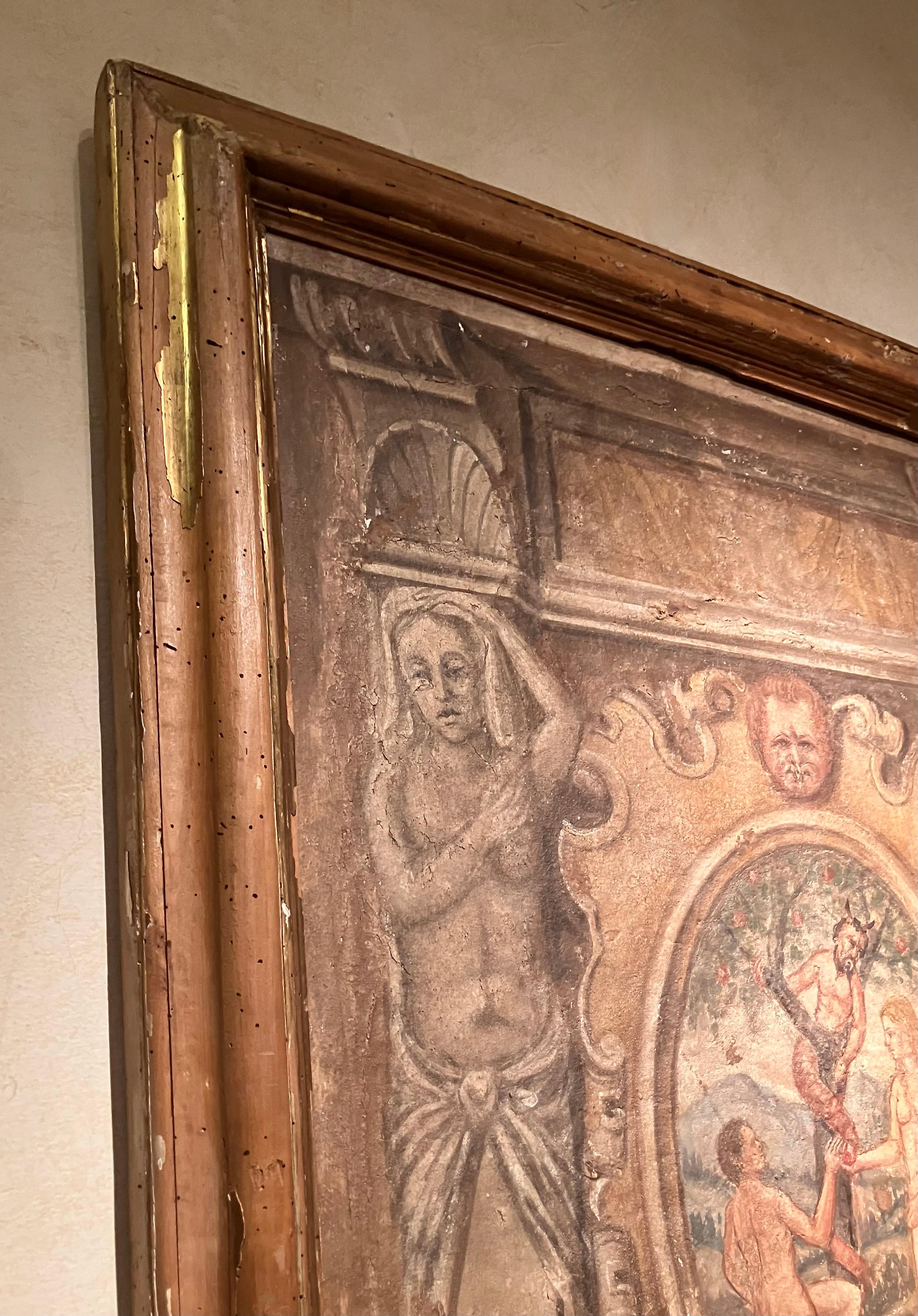 Italian Renaissance Egg Tempera Fresco on Canvas, The Temptation of Adam and Eve 7