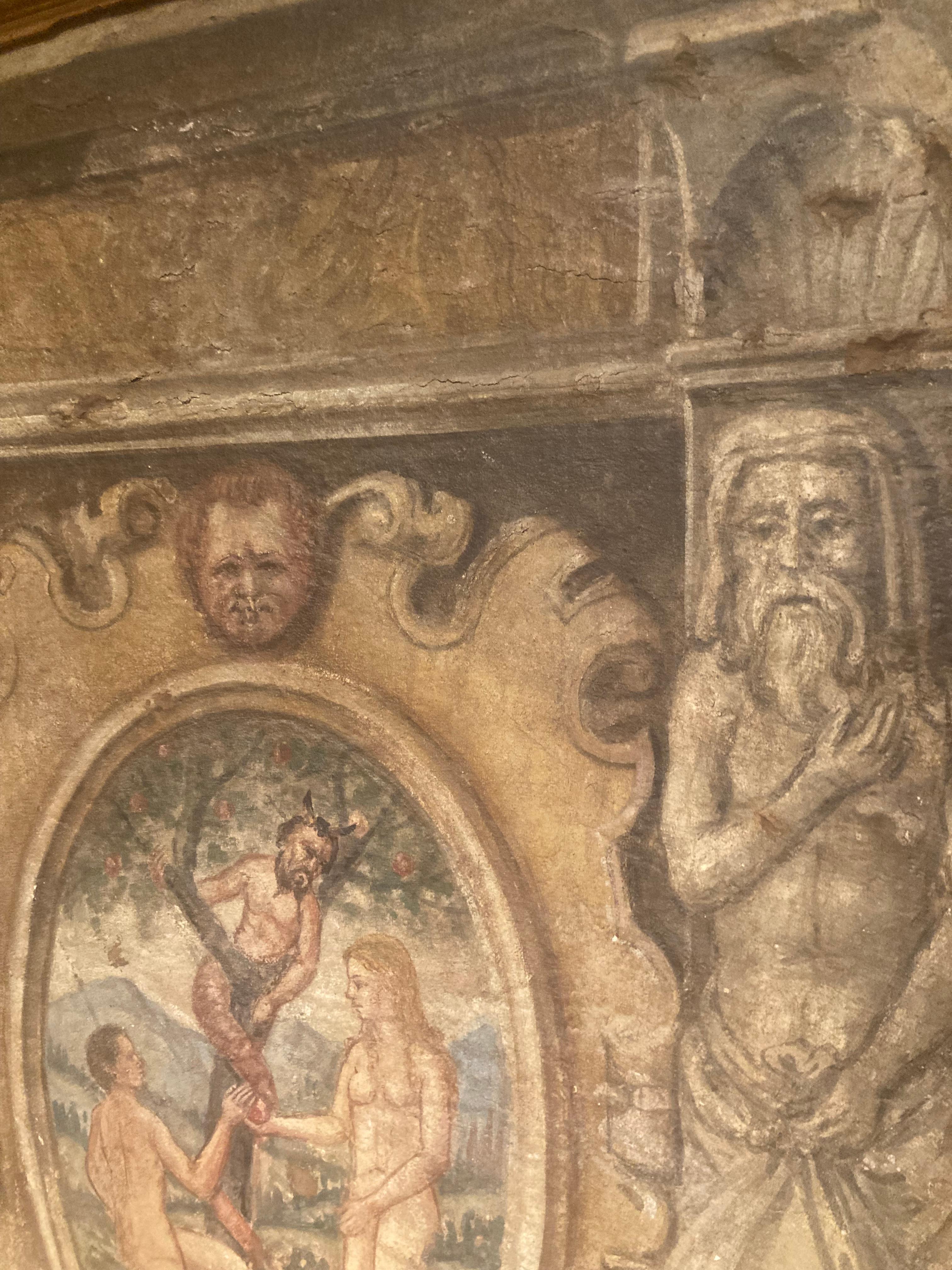 Italian Renaissance Egg Tempera Fresco on Canvas, The Temptation of Adam and Eve For Sale 10