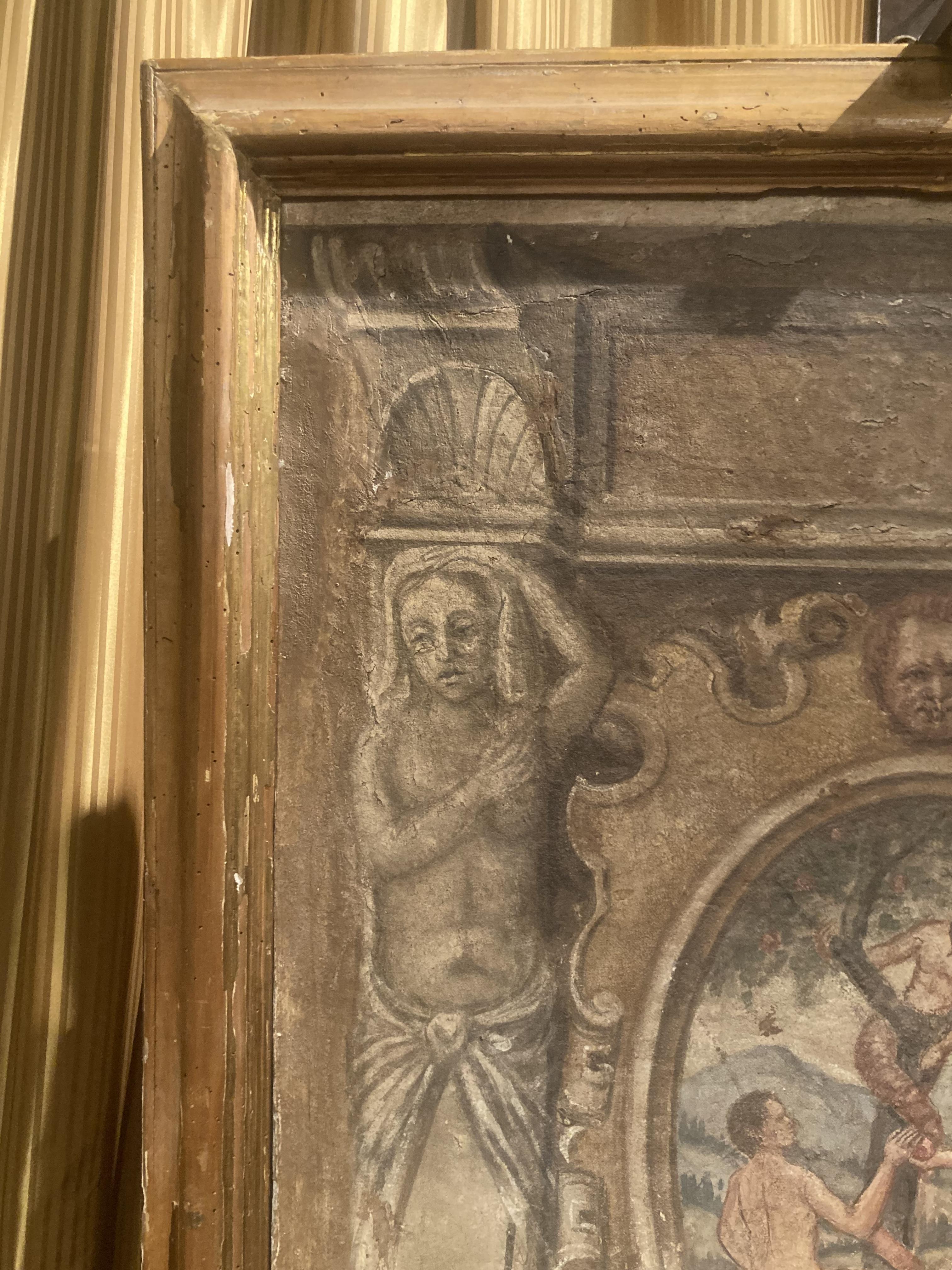 Italienische Renaissance-Eier Tempera Fresco auf Leinwand, Die Zwangsarbeit von Adam und Eva im Angebot 6