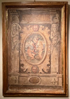 Italian Renaissance Egg Tempera Fresco on Canvas, The Temptation of Adam and Eve