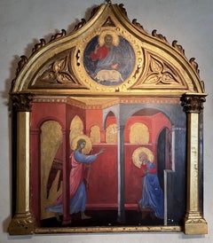 Italian Renaissance Style Tempera on Gold Ground Panel Painting the Annunciation