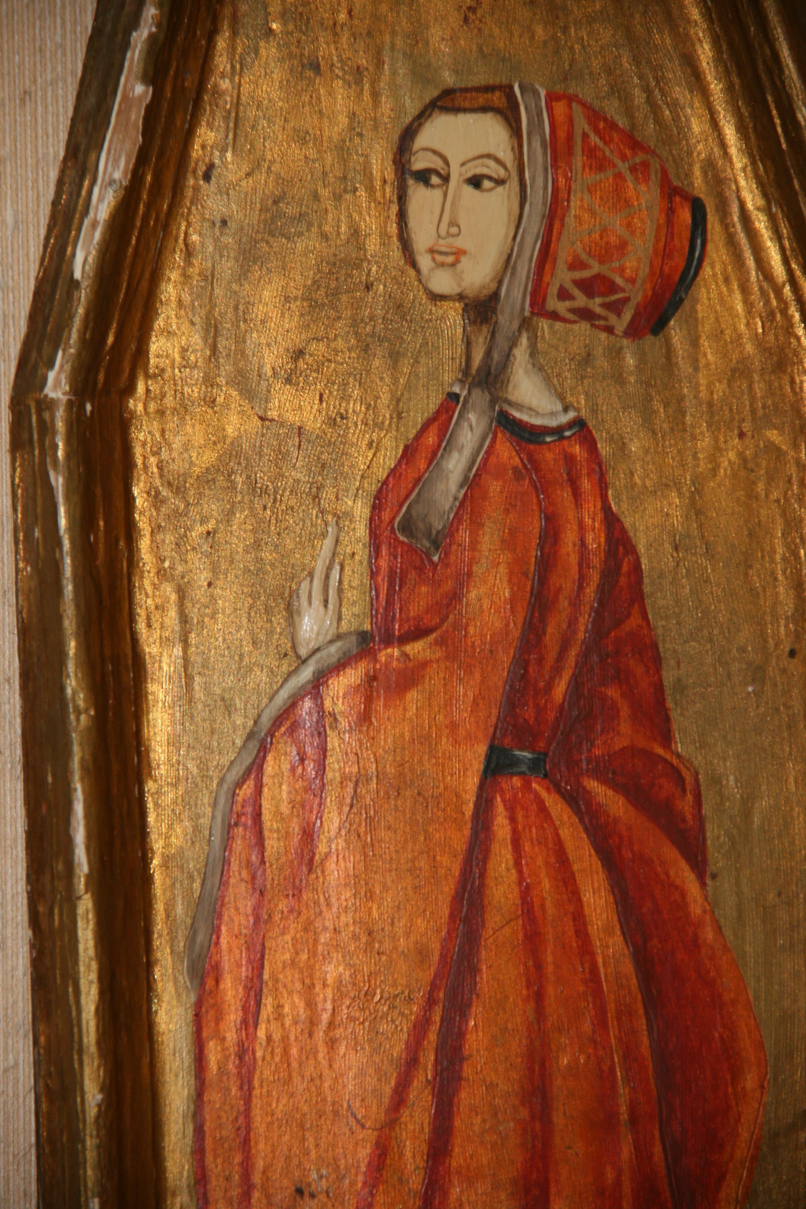4064 Dipinto ad olio su tavola dorata di una principessa italiana