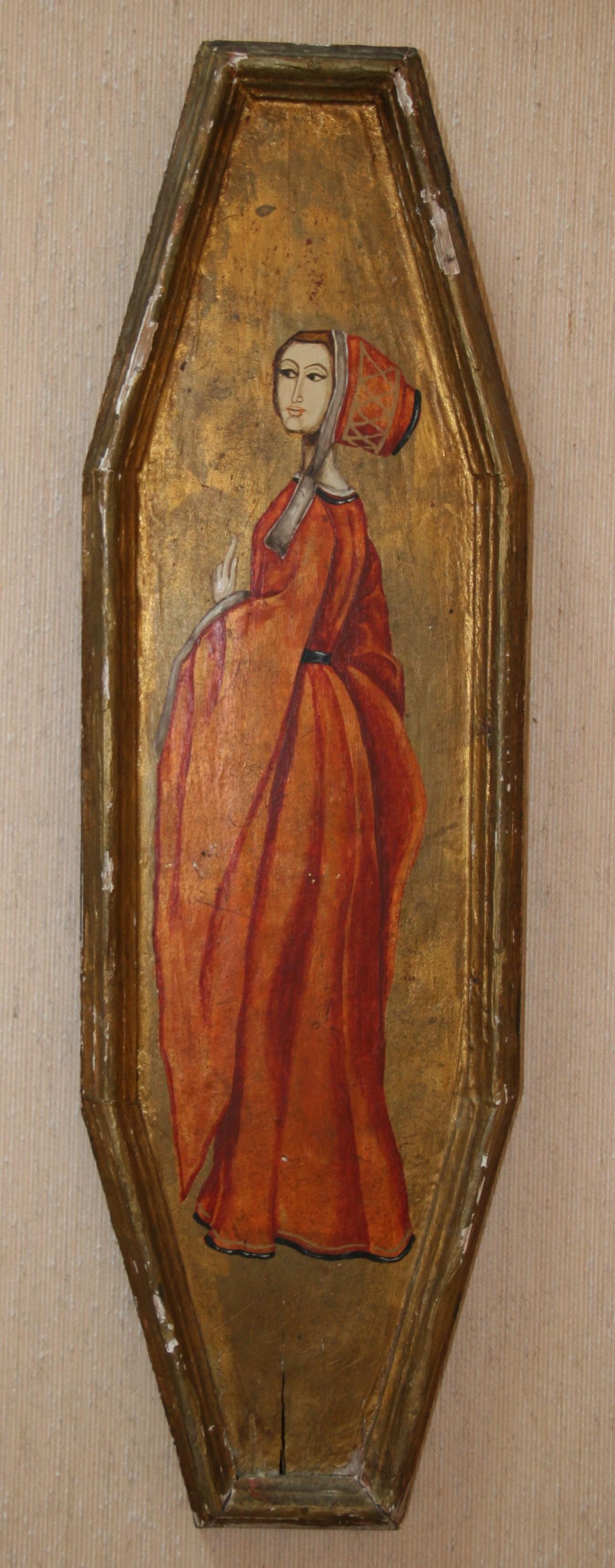 Figurative Painting di Unknown - Pannello dipinto principessa italiana Rennaisance