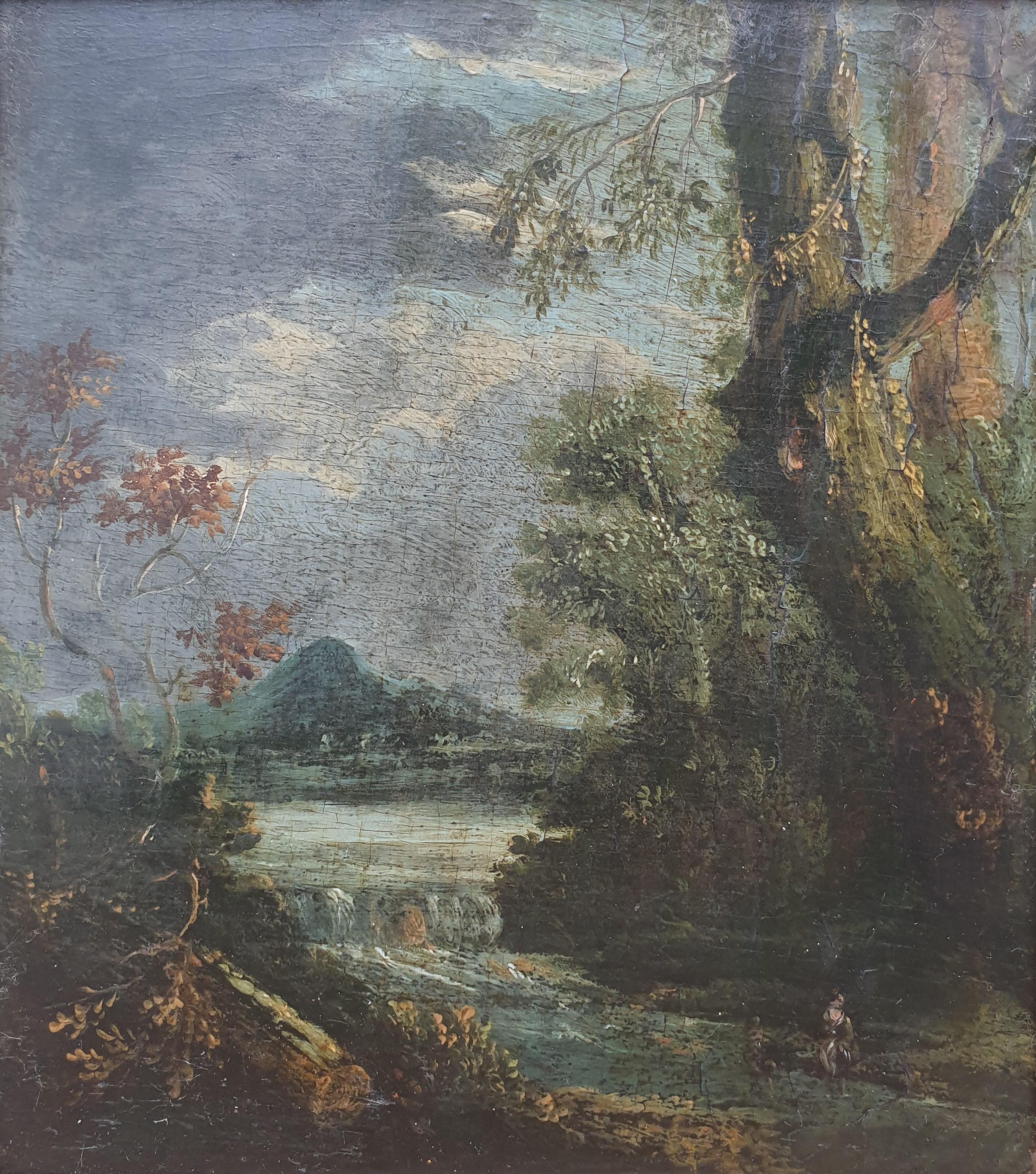 Scuola italiana 17° paesaggio classico fiume foresta - Painting di Unknown