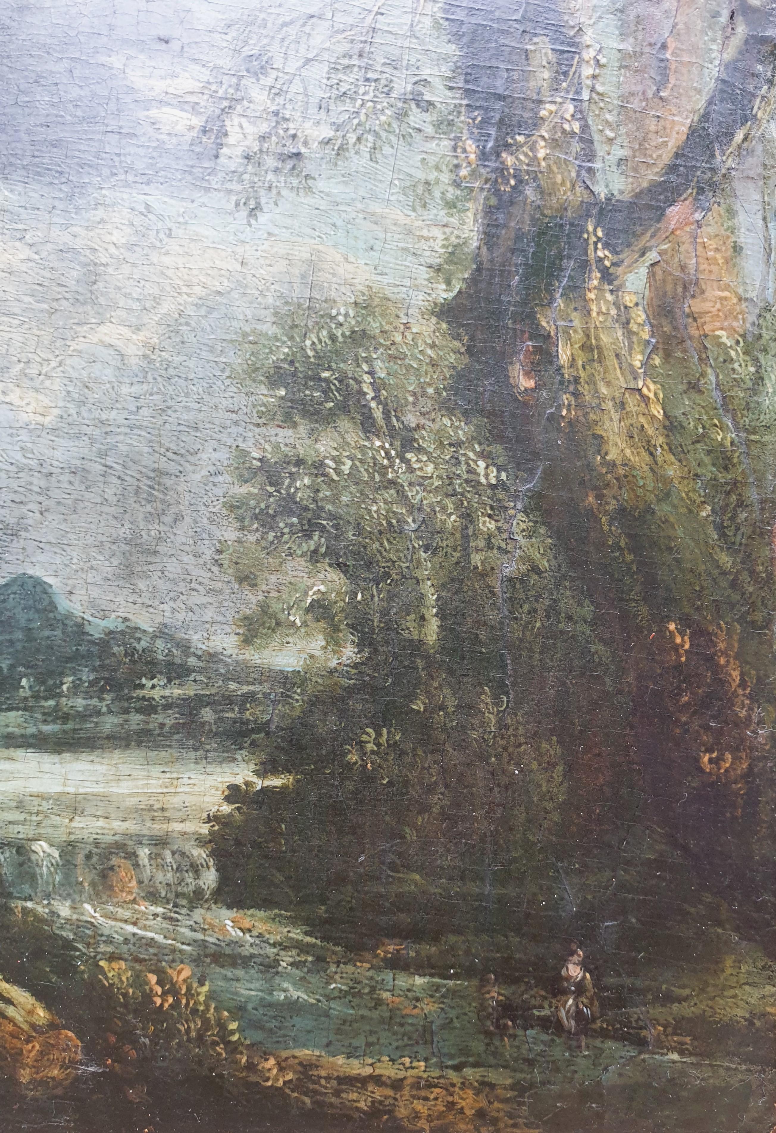 Scuola italiana 17° paesaggio classico fiume foresta 1