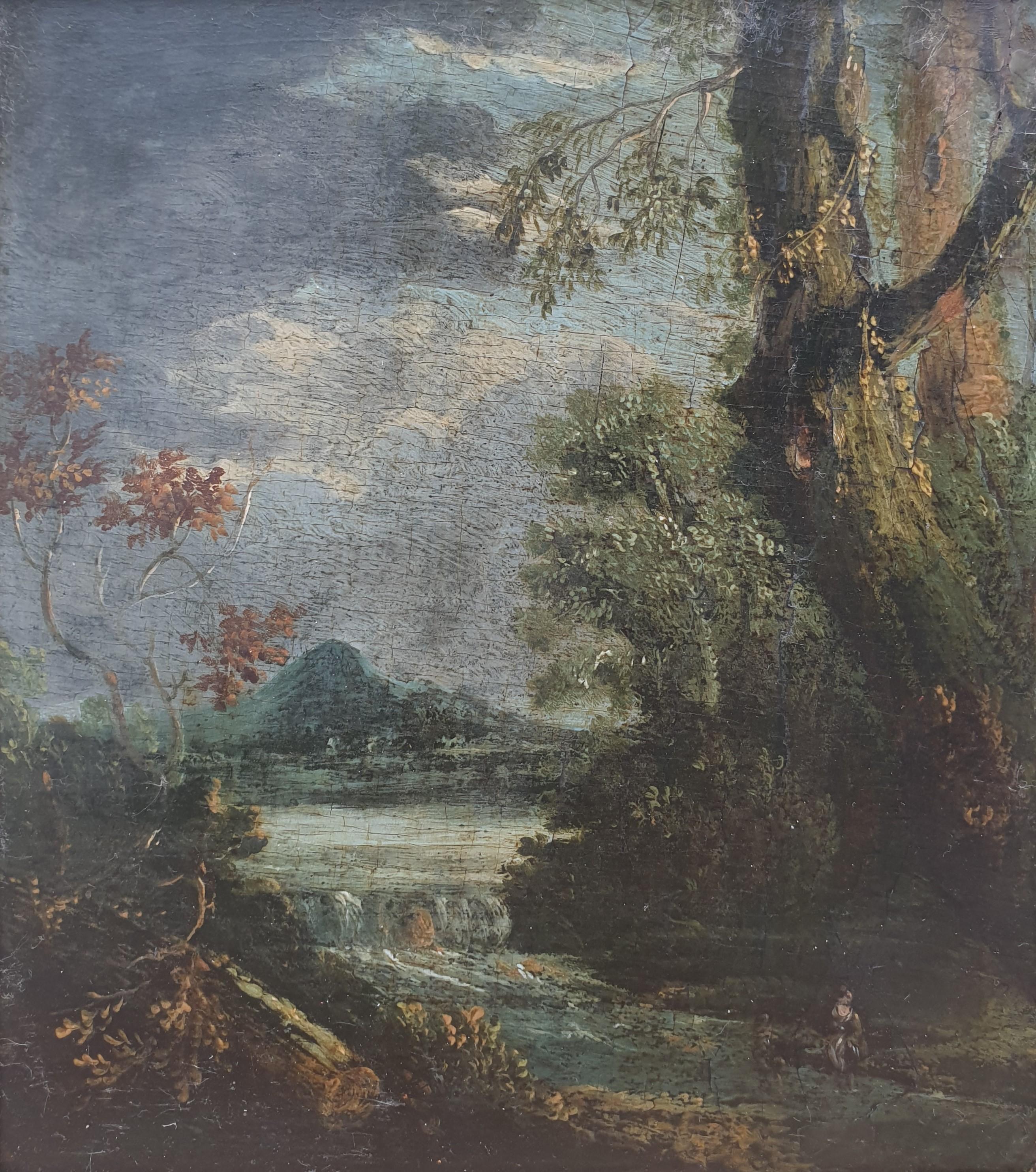 Scuola italiana 17° paesaggio classico fiume foresta 3