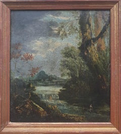 Italienische Schule 17. Landschaft Classic Fluss Wald