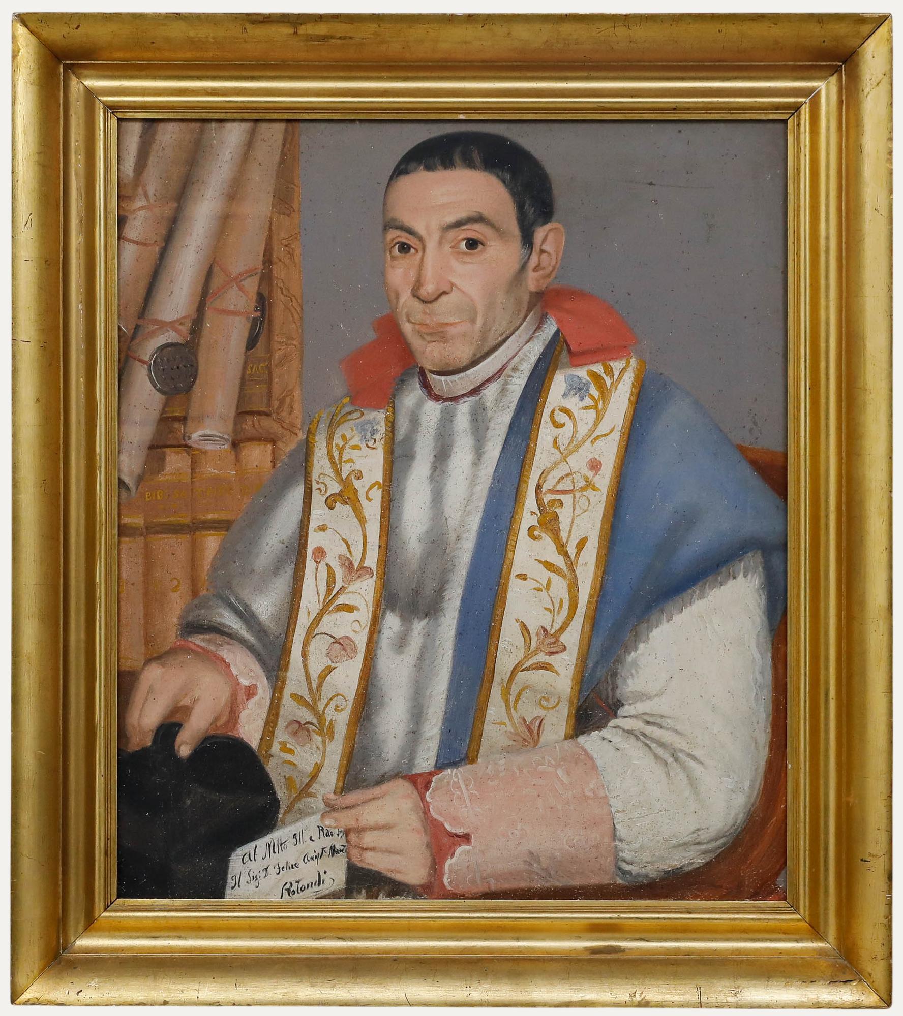 Unknown Portrait Painting – Italienische Schule 1861 Öl - Porträt eines Geistlichen