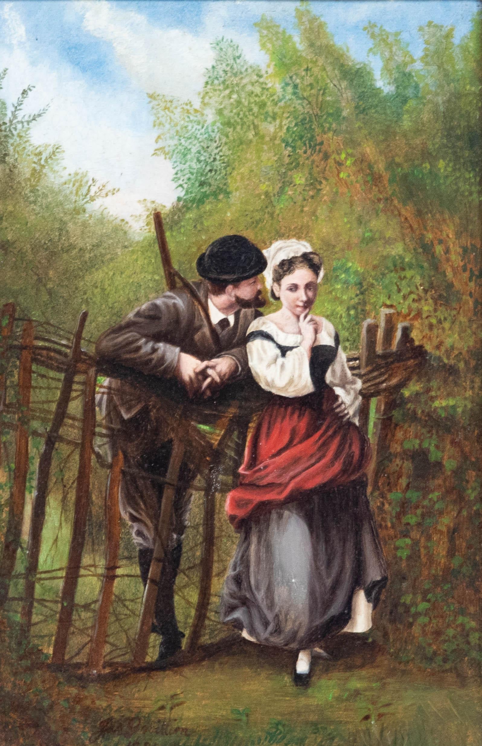 École italienne  Huile - Lovers at the Gate, 1886 - Painting de Unknown