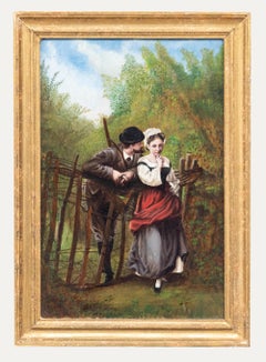 Italienische Schule  1886 Öl - Liebende am Tor, Ölgemälde