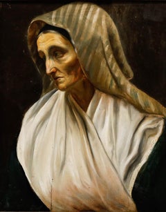 Italian School 19th Century Oil - Lady in a Striped Head Scarf