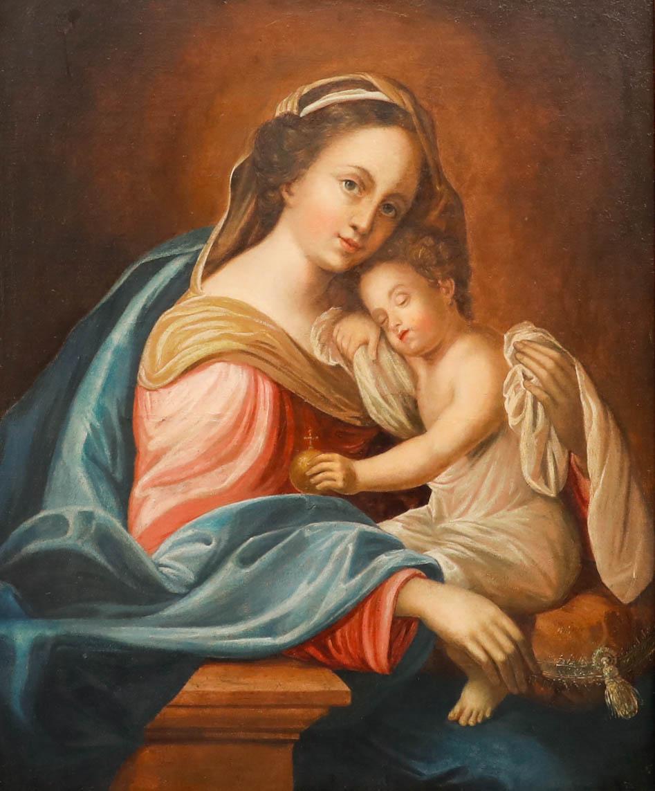 Scuola di italiano  Olio del XIX secolo - Madonna con bambino - Painting di Unknown