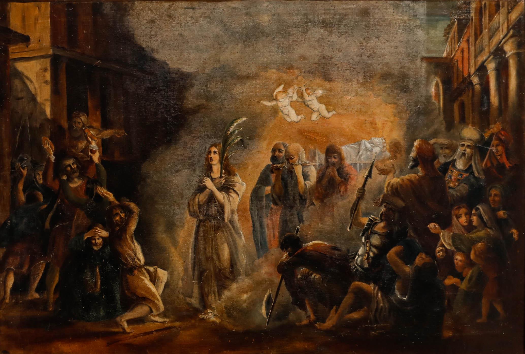 Olio di scuola italiana del XIX secolo - La Dormizione della Vergine Maria - Painting di Unknown