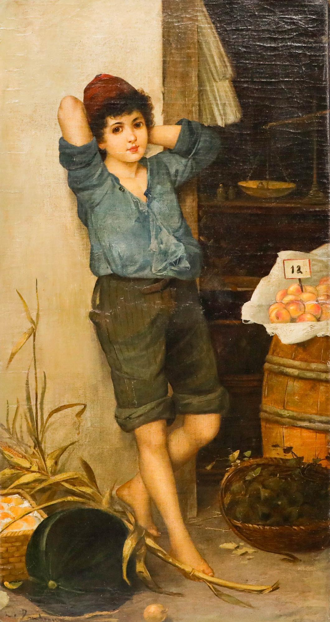 Italian School 19th Century Oil - The Fruit Seller - Painting by Unknown