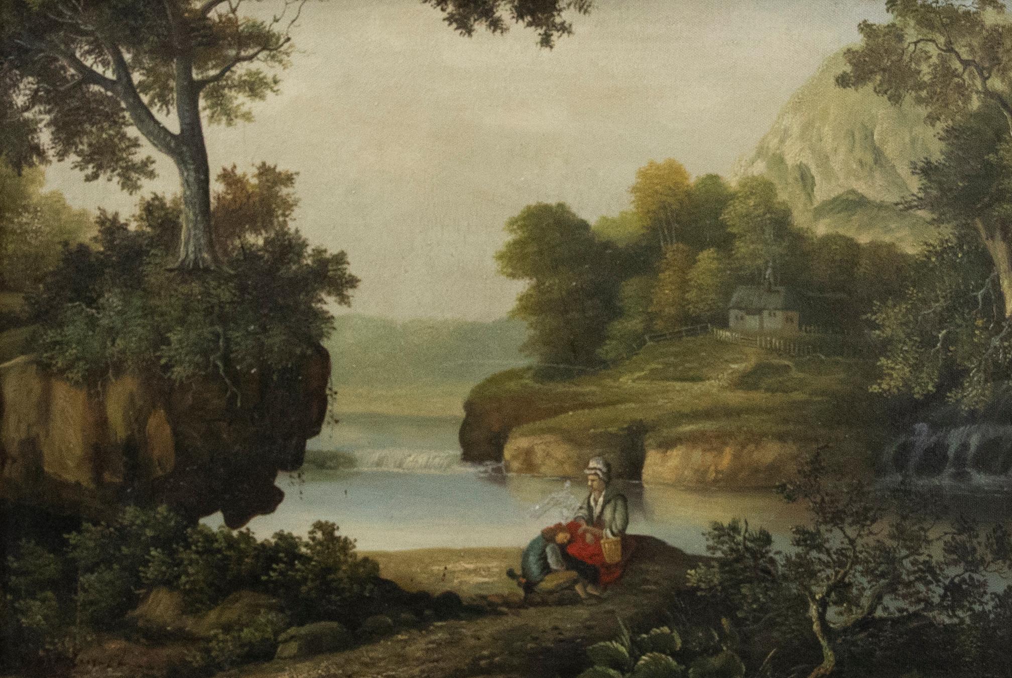 Ölgemälde der italienischen Schule des 20. Jahrhunderts – ruht am Fluss – Painting von Unknown