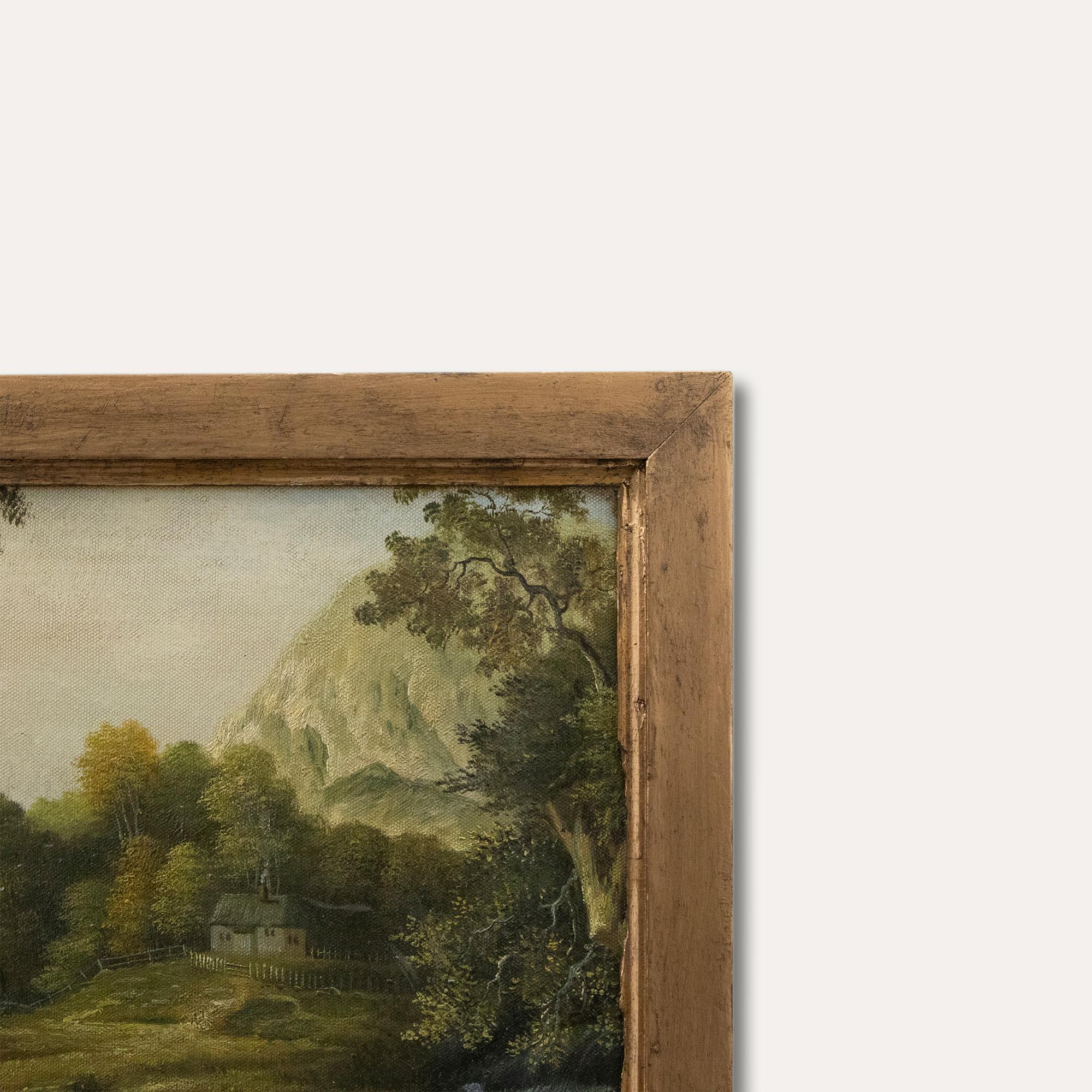 Ölgemälde der italienischen Schule des 20. Jahrhunderts – ruht am Fluss (Braun), Landscape Painting, von Unknown