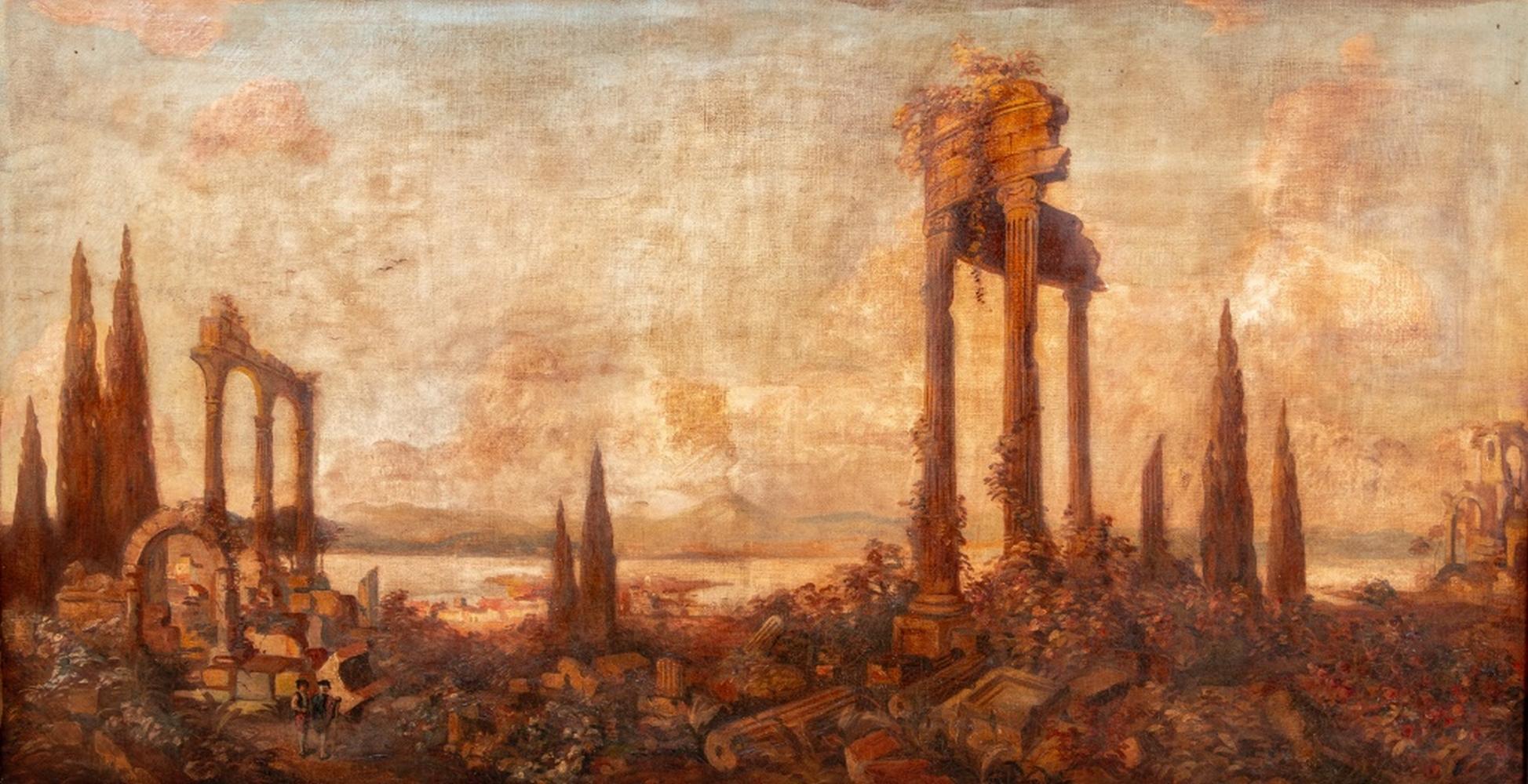 École italienne Baie de Naples Huile sur toile - Painting de Unknown