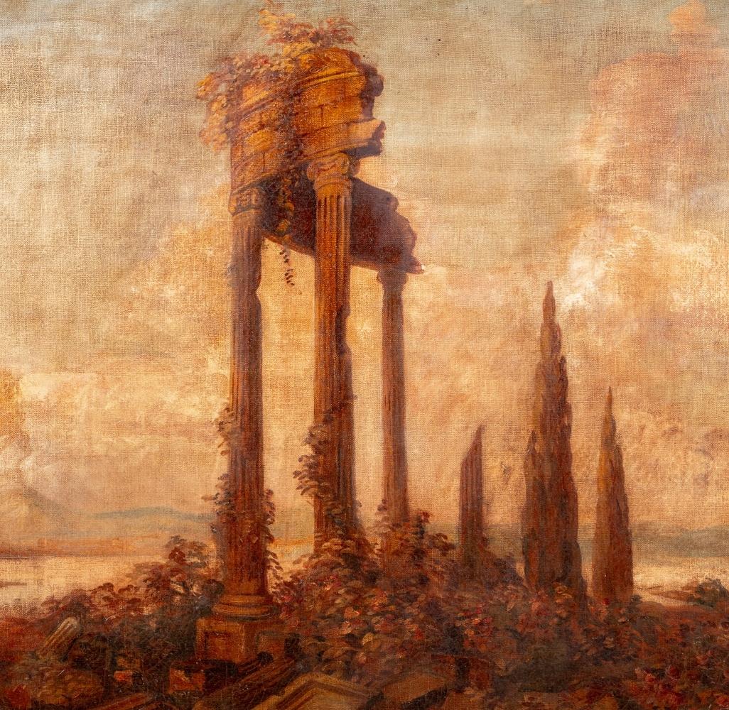 École italienne Baie de Naples Huile sur toile - Marron Landscape Painting par Unknown