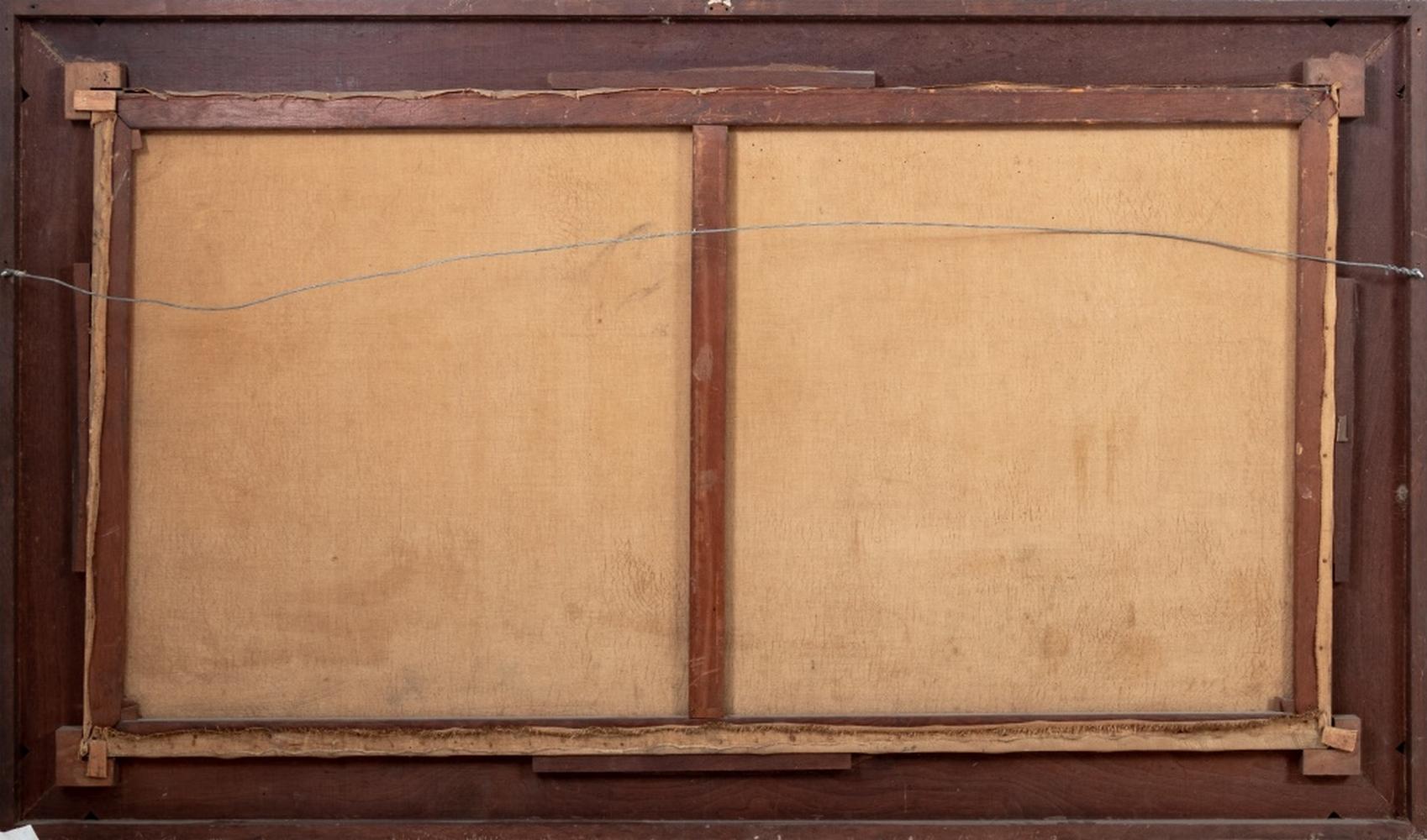 École italienne, baie de Naples, huile sur toile, début du 19e siècle, non signée, cadre en acajou. Image : 32