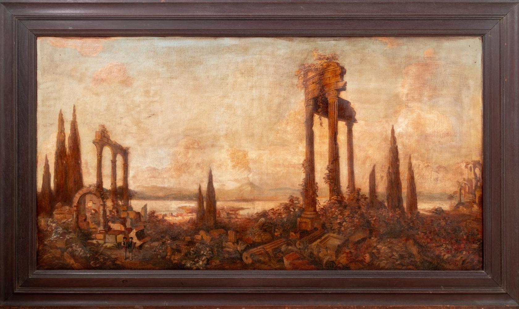 Landscape Painting Unknown - École italienne Baie de Naples Huile sur toile