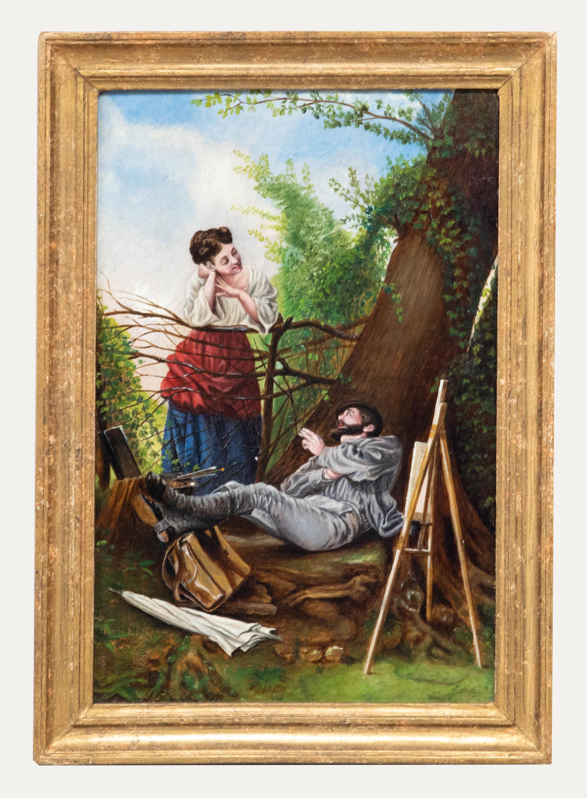 Figurative Painting Unknown - École italienne c.1886 Huile - Amoureux de l'artiste