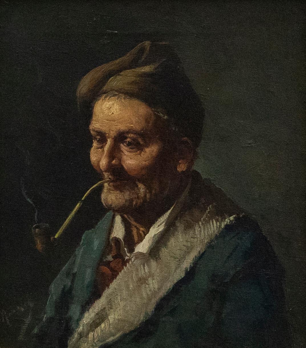 Italian School Early 20th Century Oil - Gentleman with a Pipe - Painting by Unknown