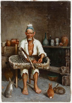 Italian School Early 20th Century Oil - The Rabbit Catcher