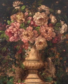 Italian School, Floral Still Life Scene, Antique Oil on Canvas, 19th Century