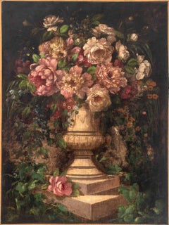 Italian School, Floral Still Life Scene, Antique Oil on Canvas, 19th Century