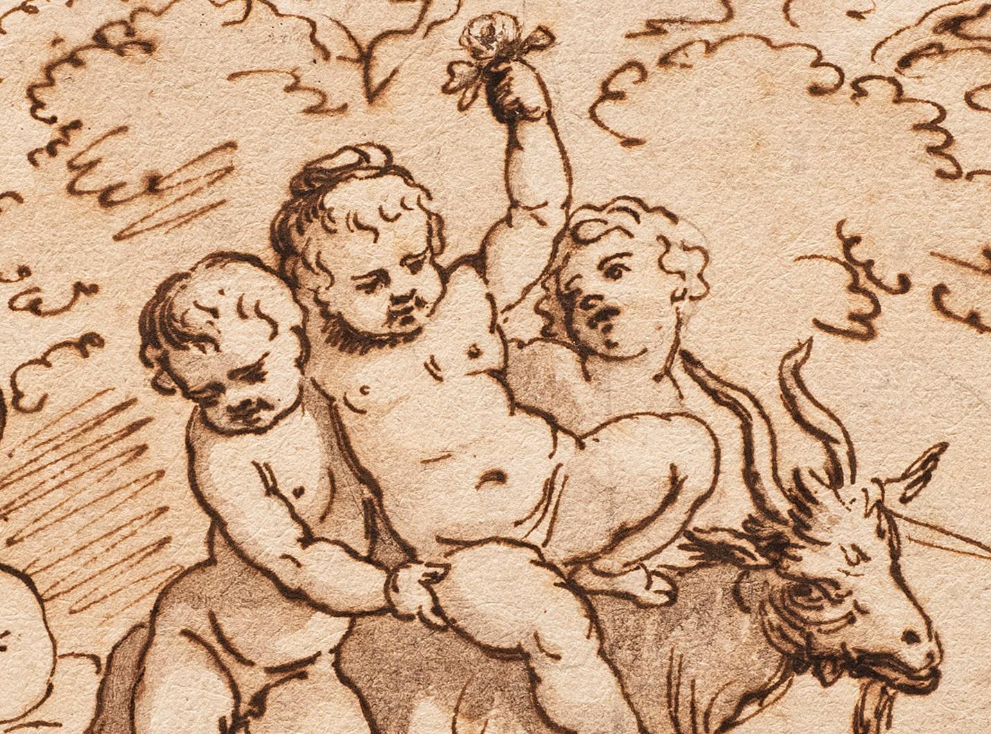 Antike italienische Schule des späten 17. bis frühen 18. Jahrhunderts „Cherubs (A)“ Federzeichnung von Putten im Angebot 1