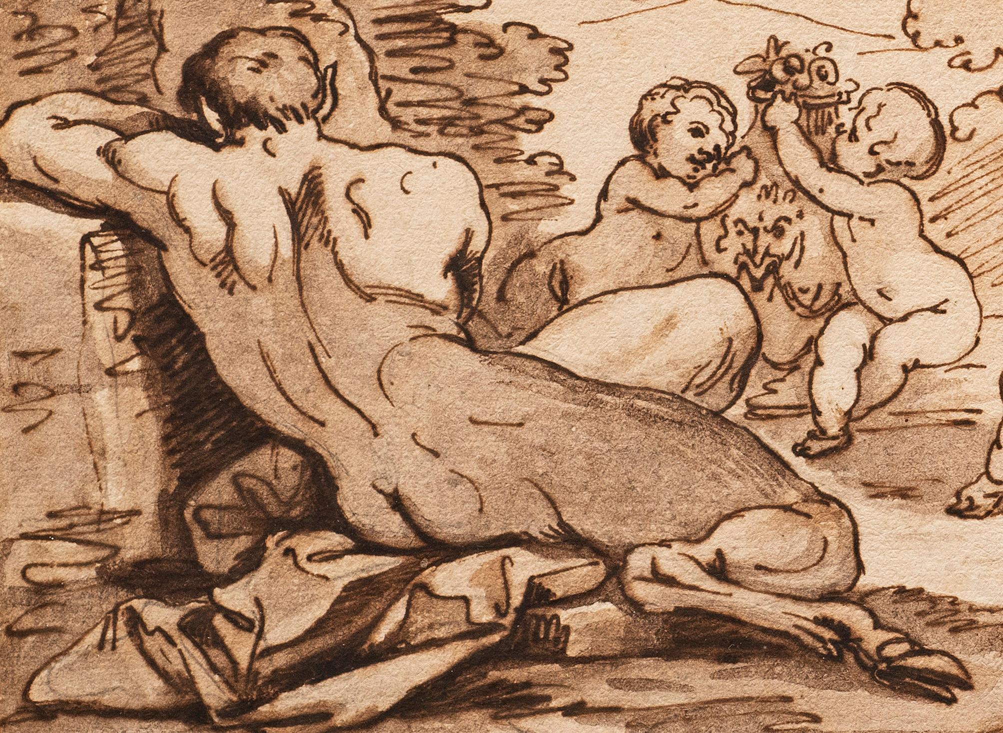Antike italienische Schule des späten 17. bis frühen 18. Jahrhunderts „Cherubs (A)“ Federzeichnung von Putten im Angebot 2