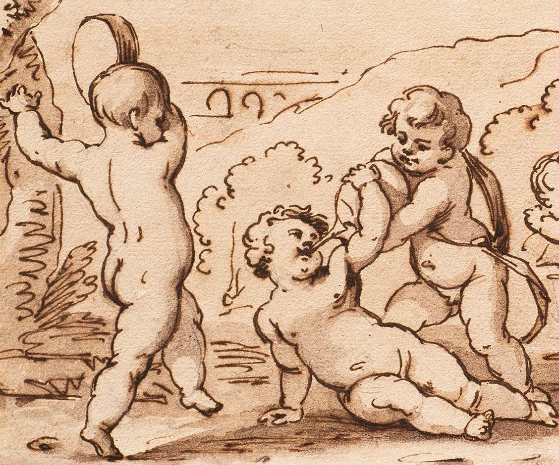 Antike italienische Schule des späten 17. bis frühen 18. Jahrhunderts „Cherubs (B)“ Federzeichnung von Putten im Angebot 1