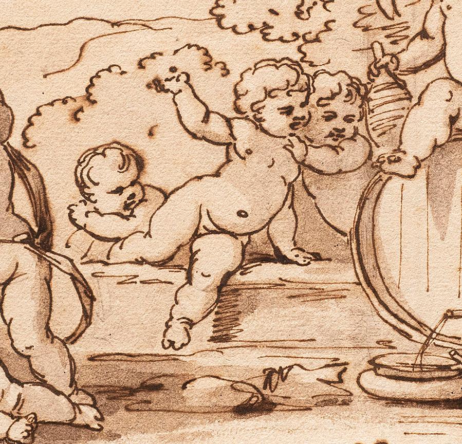 Antike italienische Schule des späten 17. bis frühen 18. Jahrhunderts „Cherubs (B)“ Federzeichnung von Putten im Angebot 2