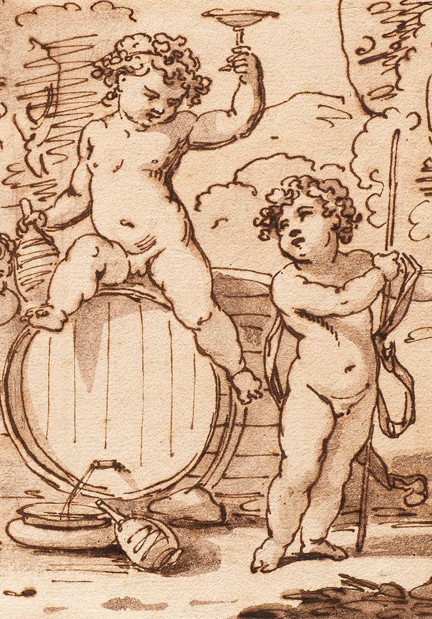 Antike italienische Schule des späten 17. bis frühen 18. Jahrhunderts „Cherubs (B)“ Federzeichnung von Putten im Angebot 3
