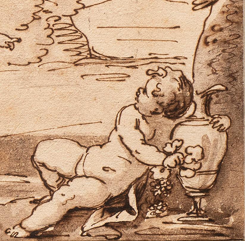 Antike italienische Schule des späten 17. bis frühen 18. Jahrhunderts „Cherubs (B)“ Federzeichnung von Putten im Angebot 4