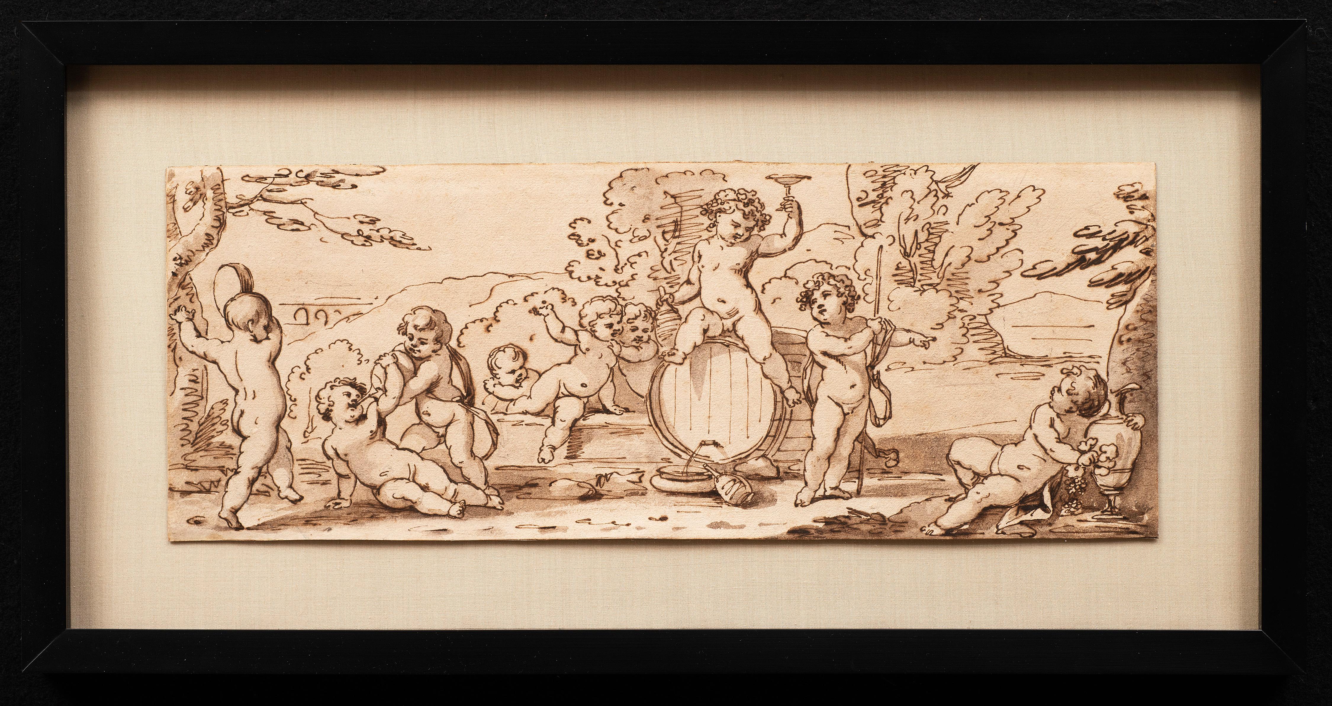 Antique Italian School Late 17th - Early 18th "Cherubs (B)" Pen drawing of Putti