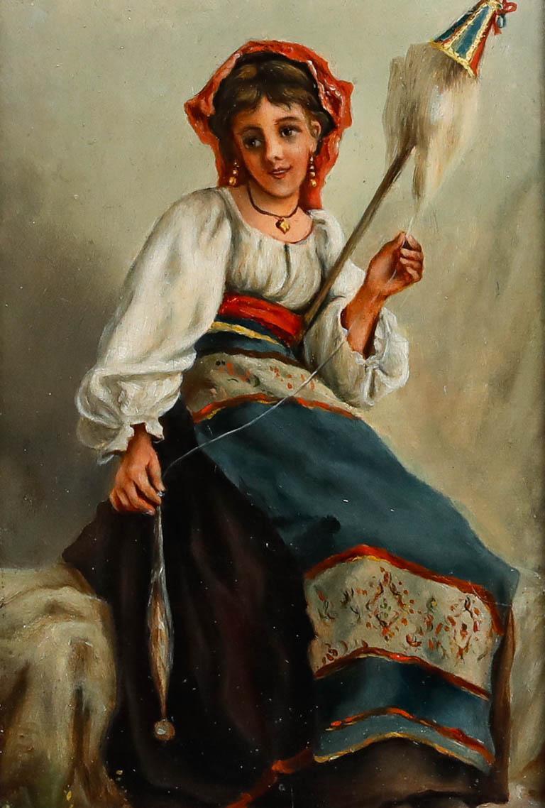 Italian School Late 19th Century Oil - La Fileuse - Painting by Unknown