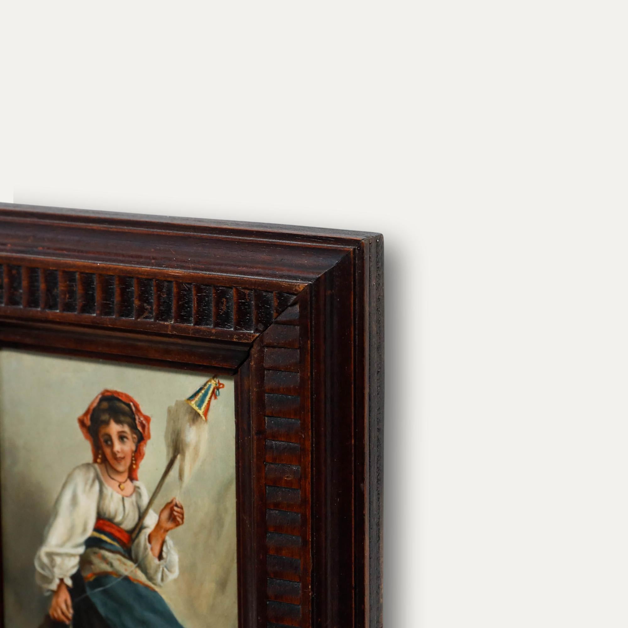 Italian School Late 19th Century Oil - La Fileuse For Sale 1