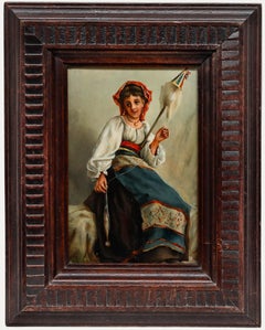 Olio di scuola italiana della fine del XIX secolo - La Fileuse