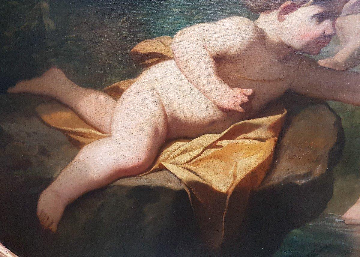 Italien Anfang 19. Öl Leinwand  Ovales mythologisches Bacchus- und Apollon-kind (Akademisch), Painting, von Unknown