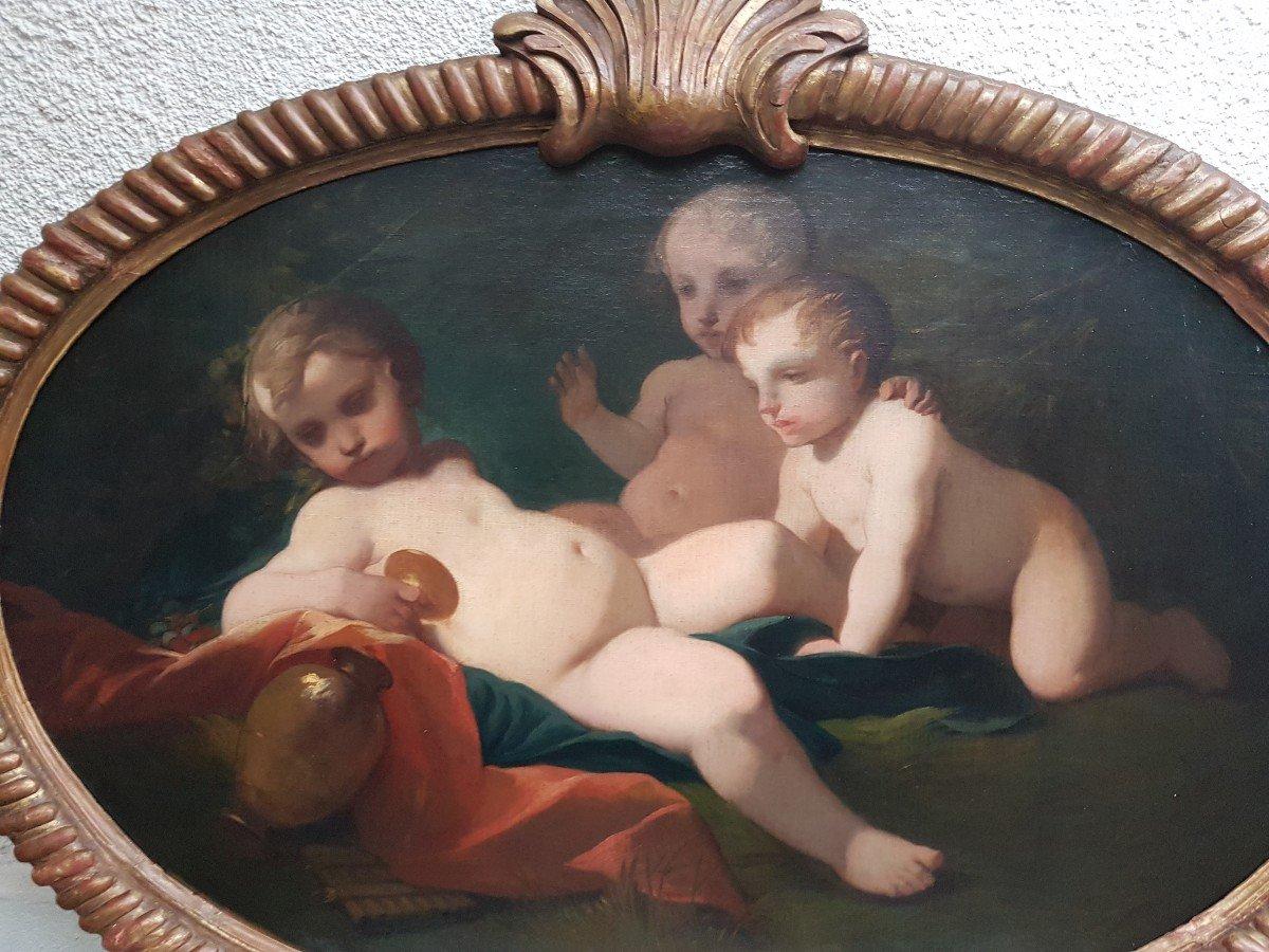 Italian beginning 19th oil canvas  oval Mythological Bacchus and Apollon child - Academic Painting by Unknown