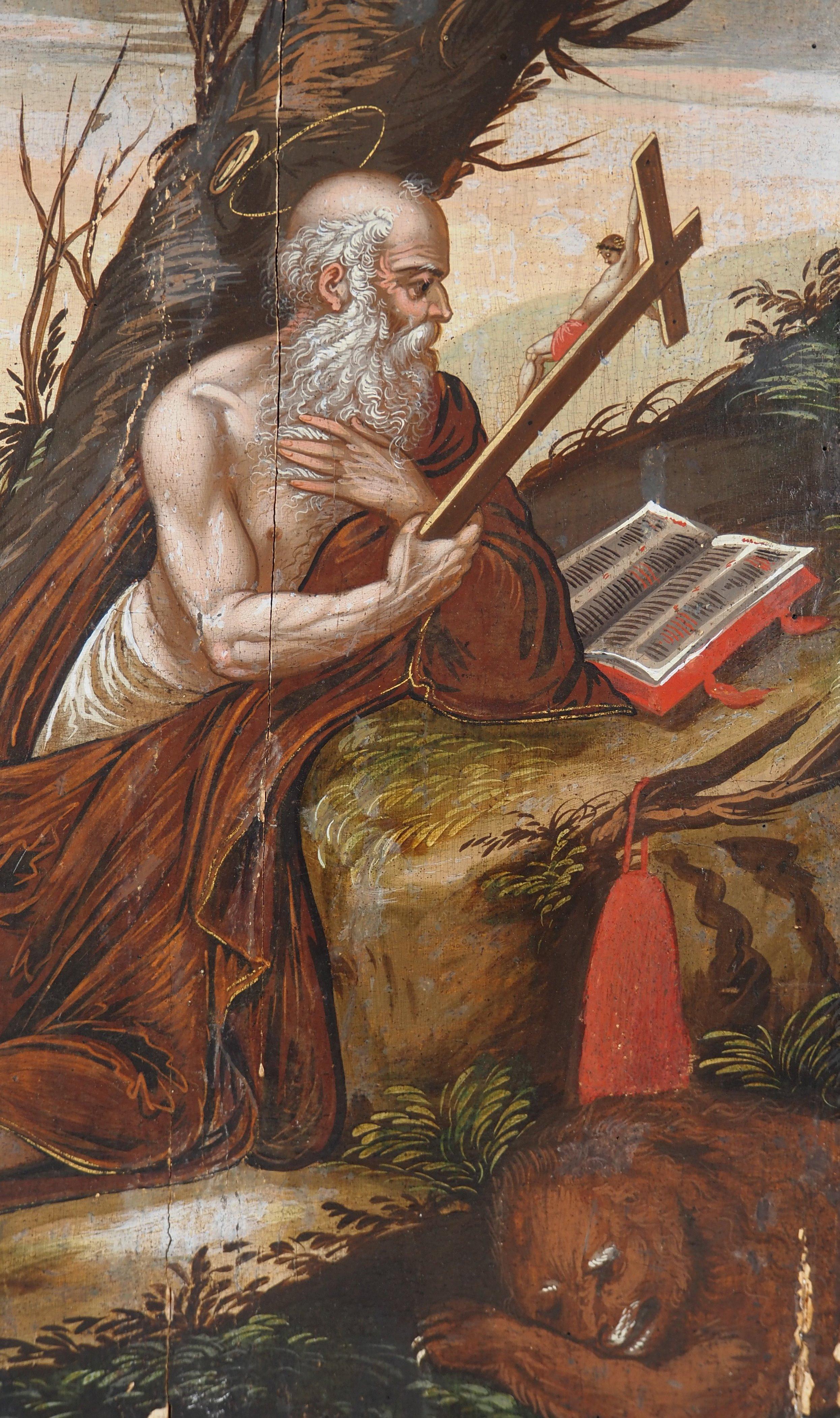 Escuela italiana del siglo XVII : San Jerónimo con un león - Pintura al óleo - Painting de Unknown