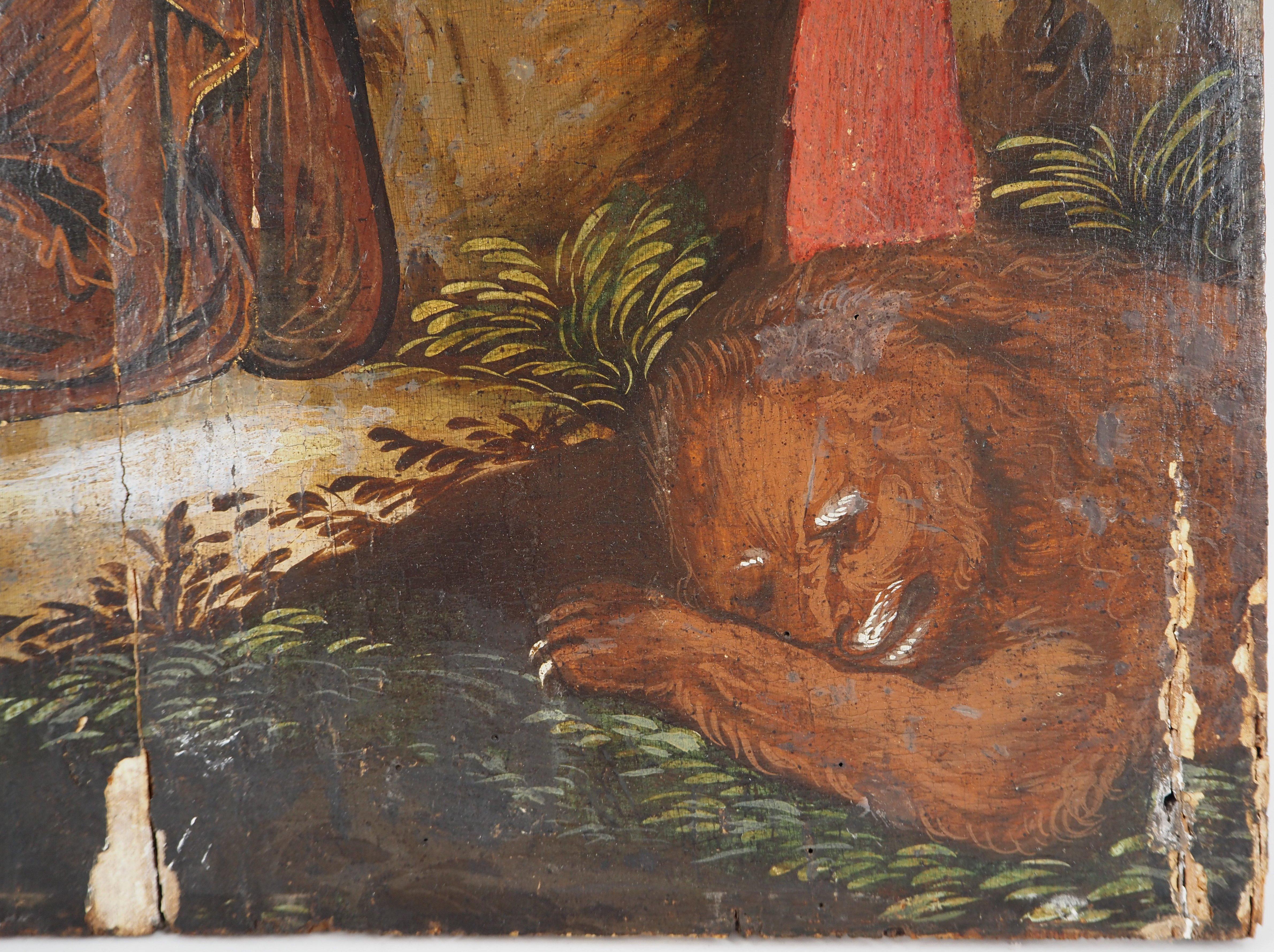 Italia : Escuela veneciana del siglo XVII
San Jerónimo con un león, hacia 1620

Óleo sobre tabla
Sin signo
Sobre tablero de madera 49 x 30 cm

Buen estado, accidentes/desgaste (ver fotos)