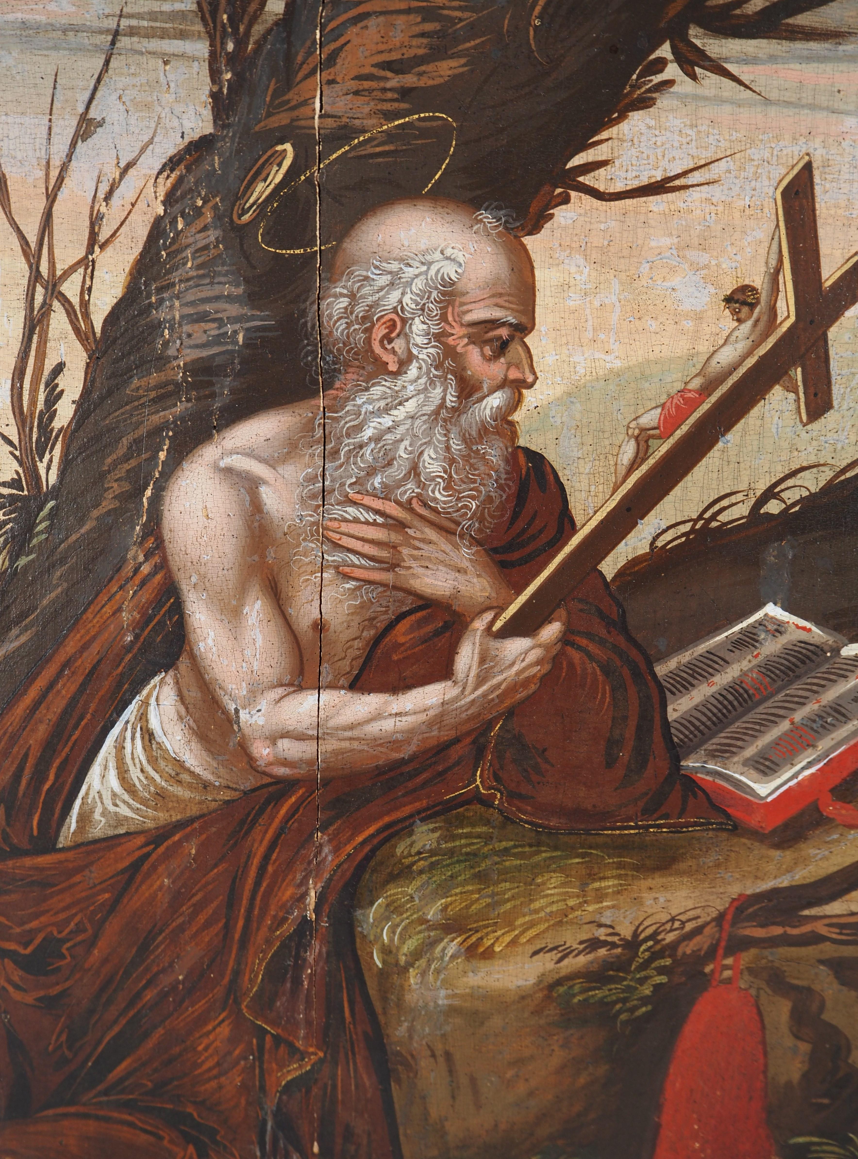 Escuela italiana del siglo XVII : San Jerónimo con un león - Pintura al óleo en venta 1