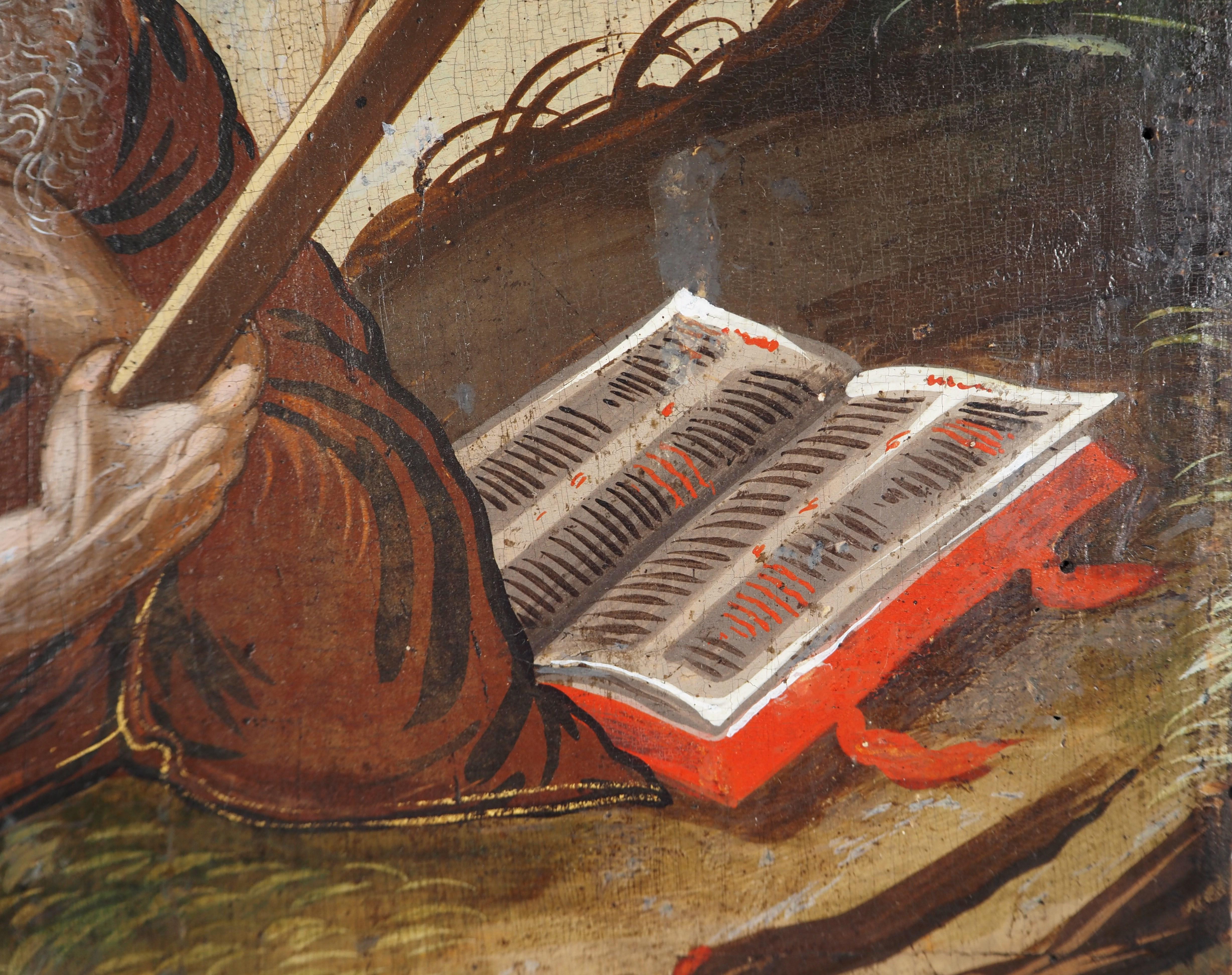 Escuela italiana del siglo XVII : San Jerónimo con un león - Pintura al óleo en venta 3