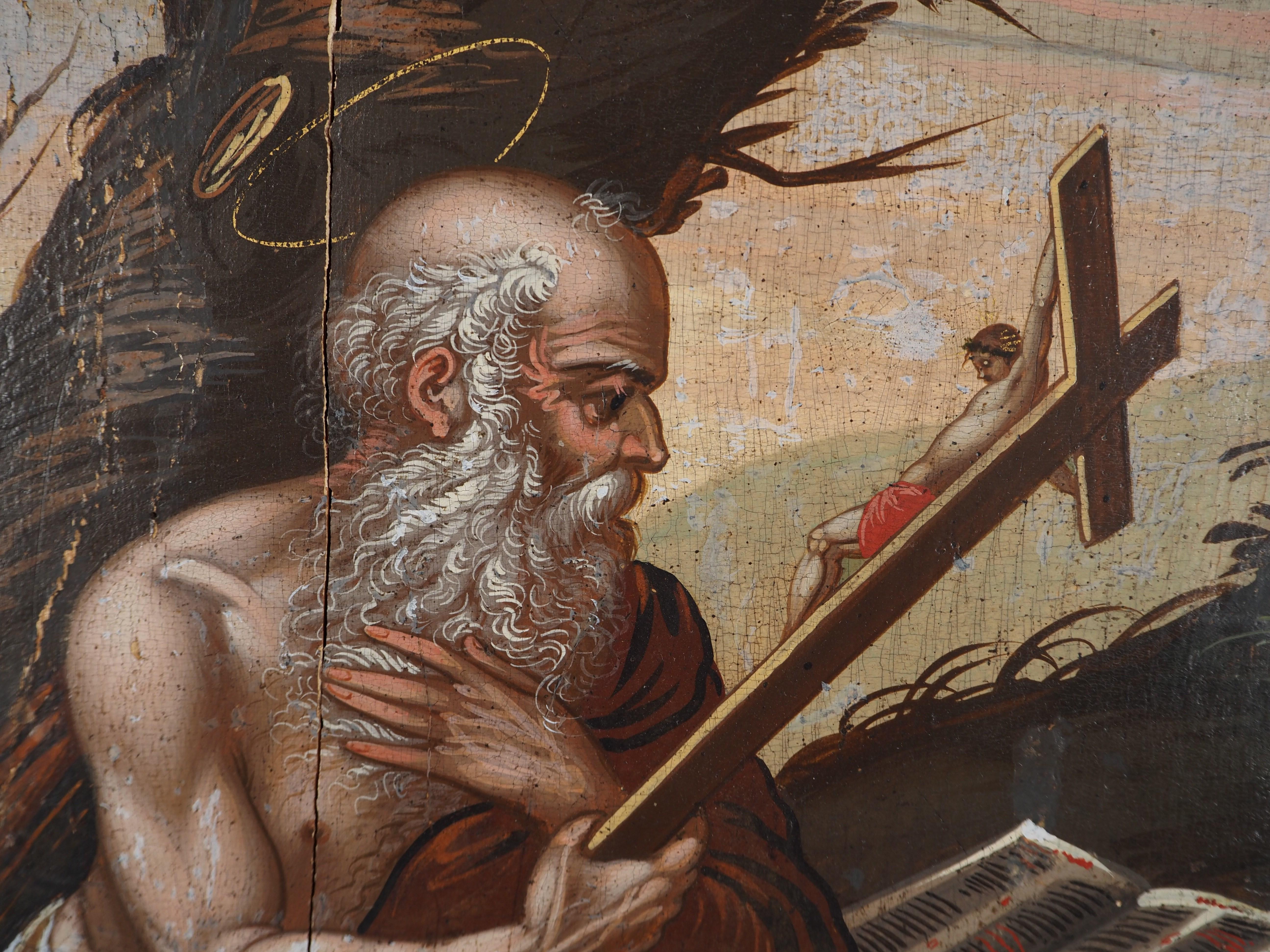 Escuela italiana del siglo XVII : San Jerónimo con un león - Pintura al óleo en venta 4