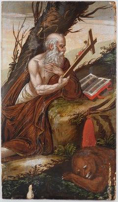 Italian School of the 17th Century : Saint Jerome with a Lion - Oil Painting