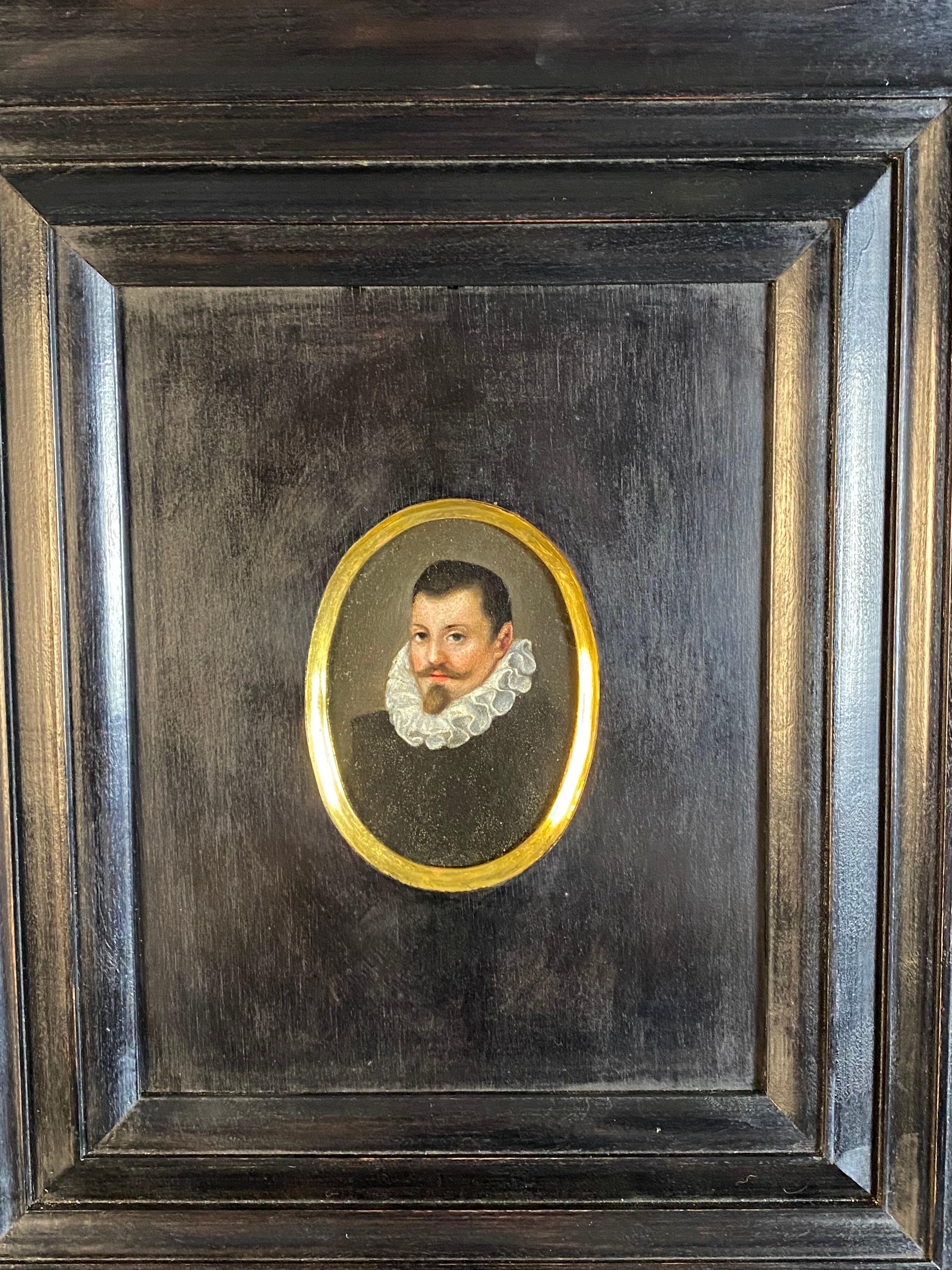 Italian School, Old Master Portrait of a gentleman
Oil on copper 
Oval
Image Size 4 x 2 3/4 in
Framed Size 14 1/2 x 12 1/2 in